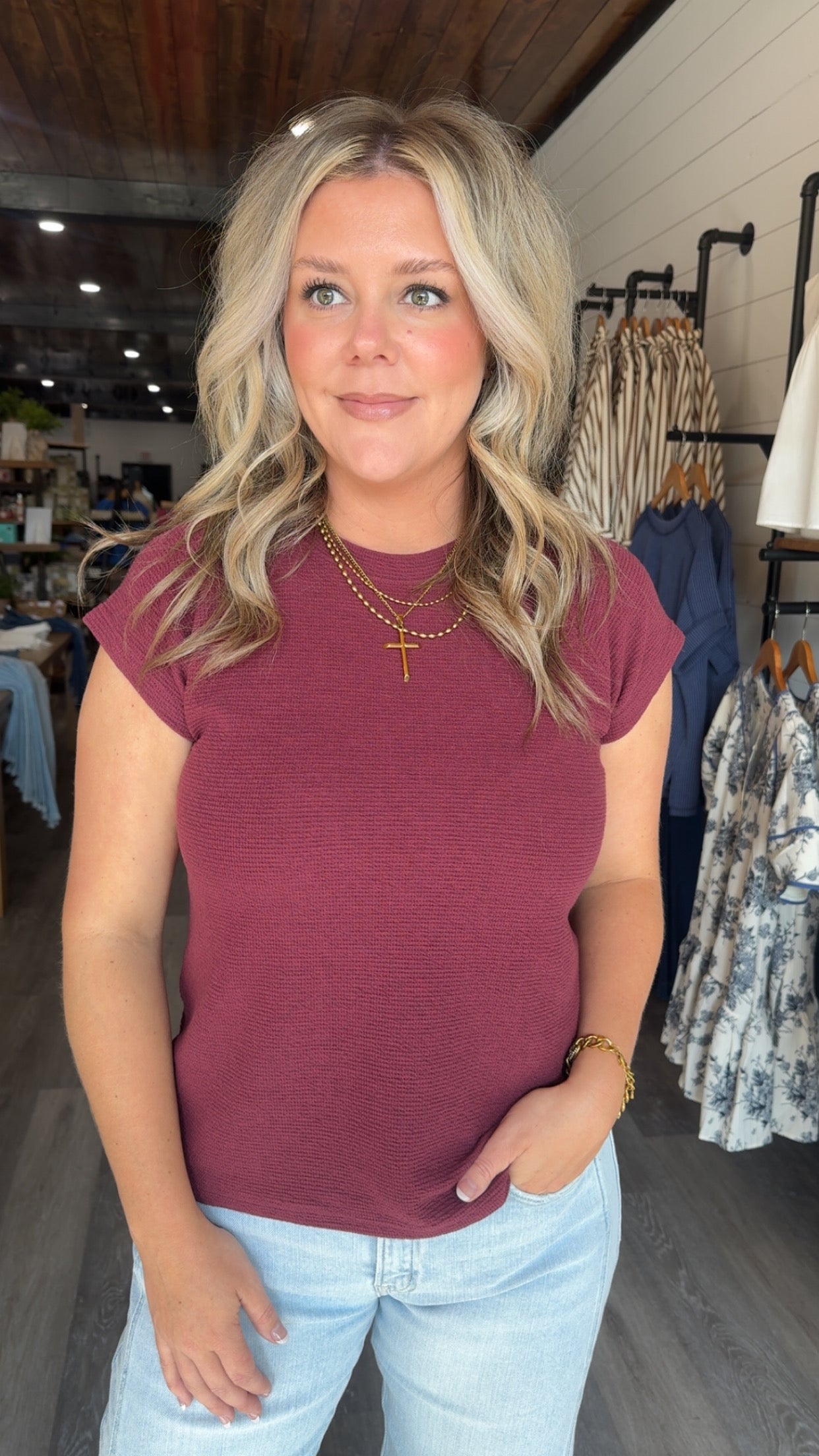 Cloudy Knit Cap Sleeve Top