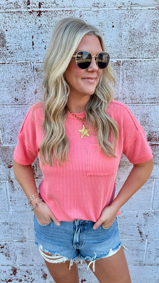 Rebecca Ribbed Top - Coral