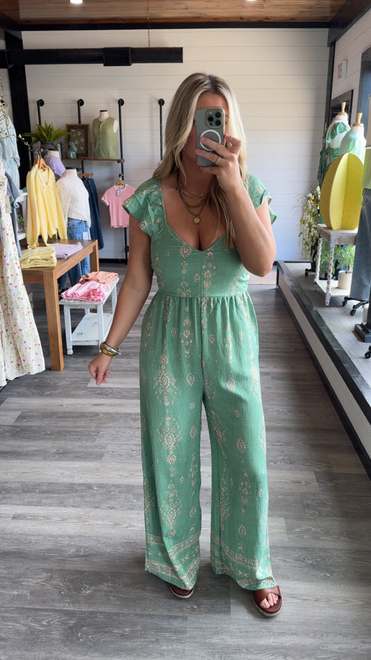 Printed Romper - Green