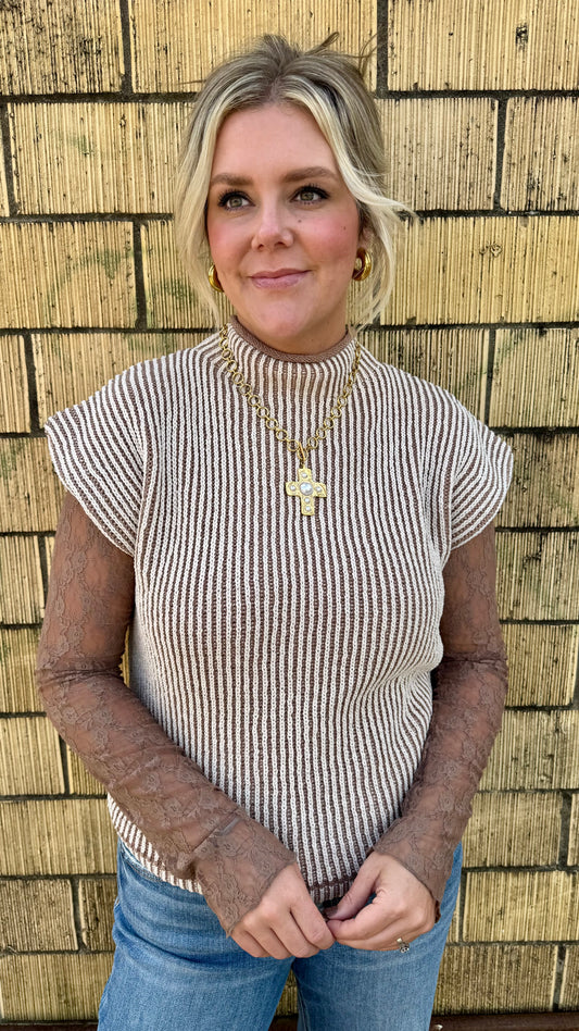 Two Toned Ribbed Sweater - Mocha