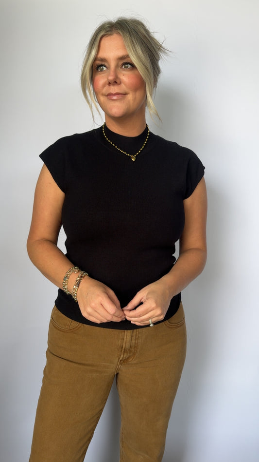 Mindi Mock Neck Top - Black