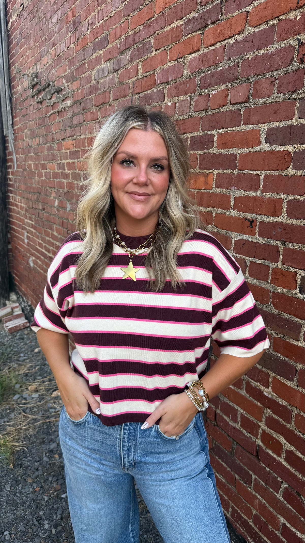 Blake Striped Top - Burgundy