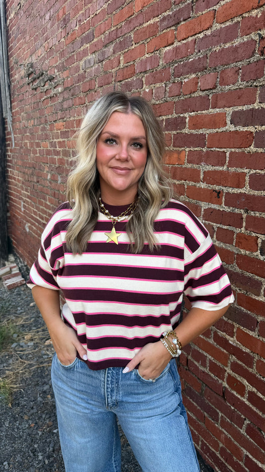 Blake Striped Top - Burgundy