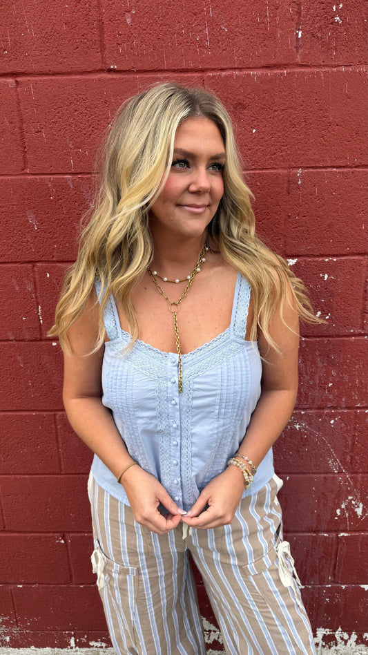 Orie Pintuck Lace Top - Blue