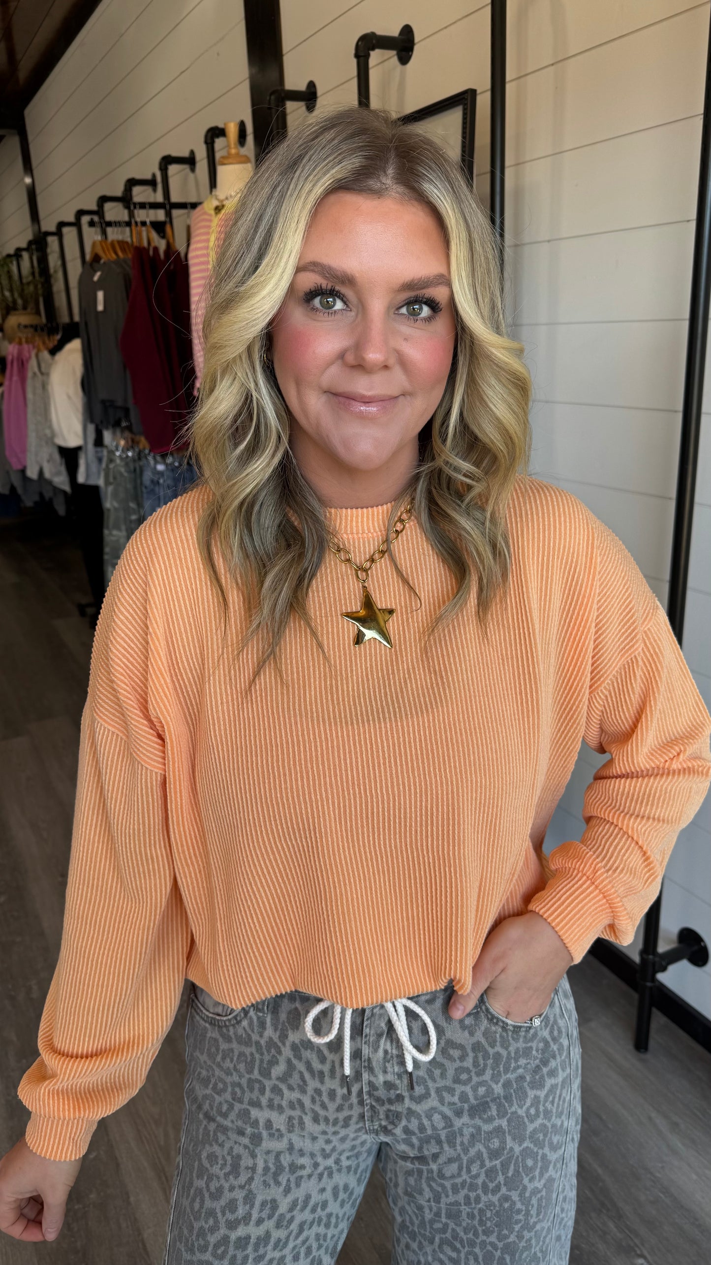 Harper Ribbed Long Sleeve - Orange