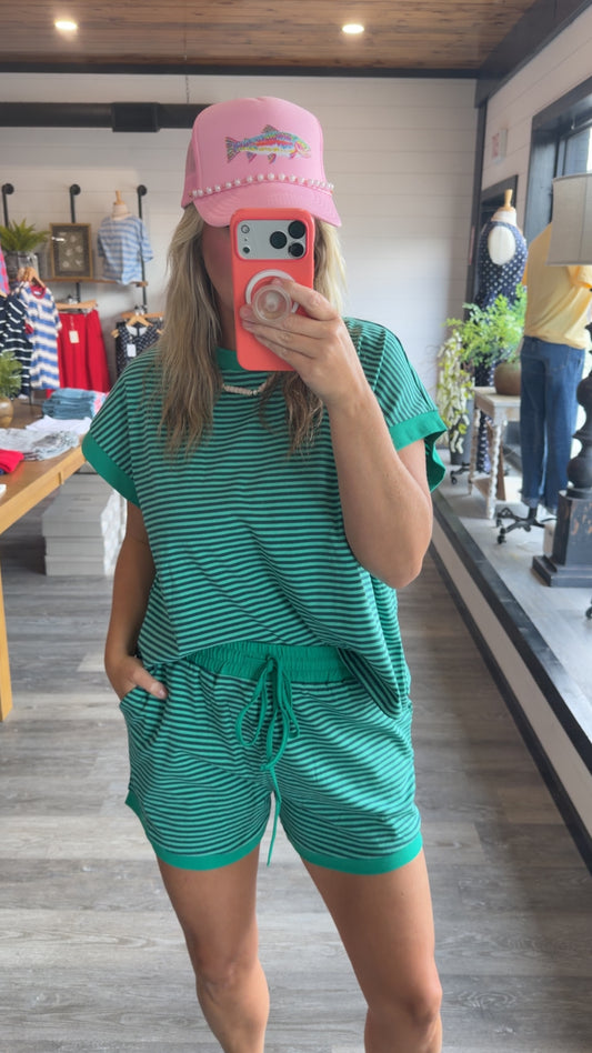 Too Cute Teal Striped Set