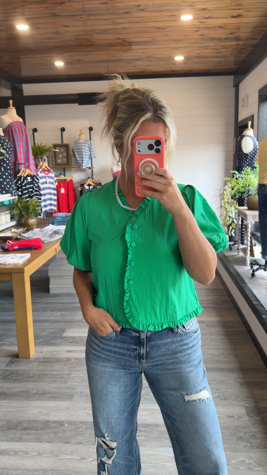 Randa Ruffle Sleave Top - Green