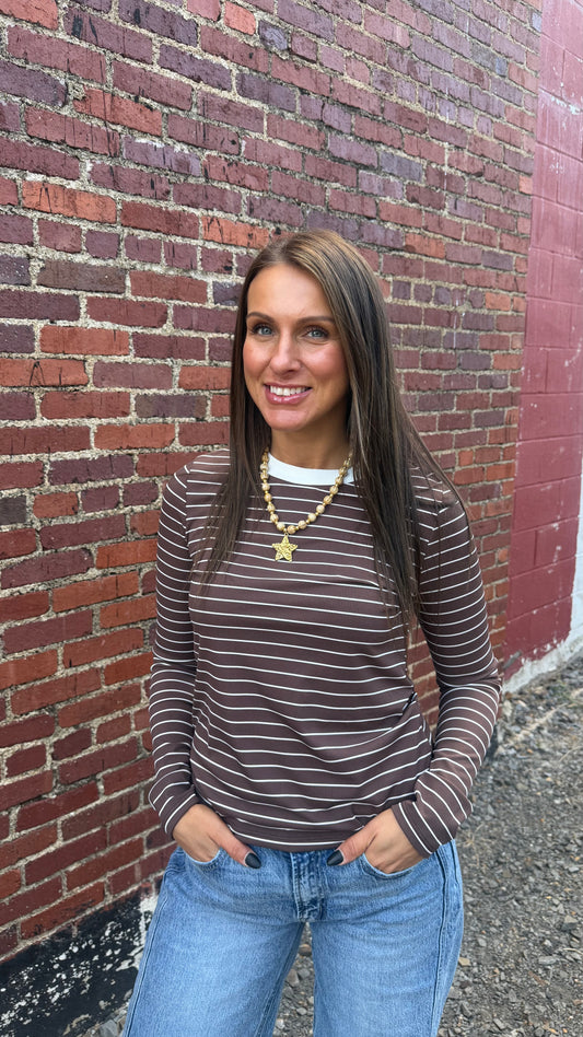 Simple Striped Long Sleeve - Brown