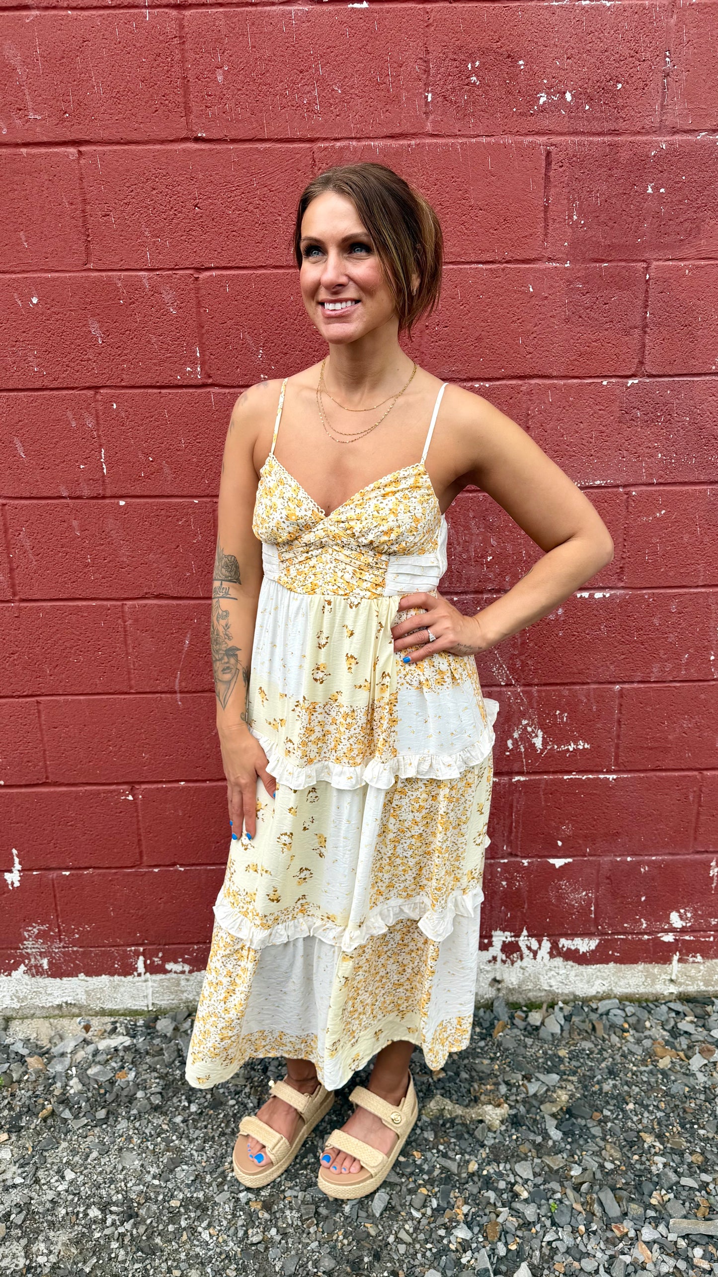 Vintage Florals Midi Dress - Yellow