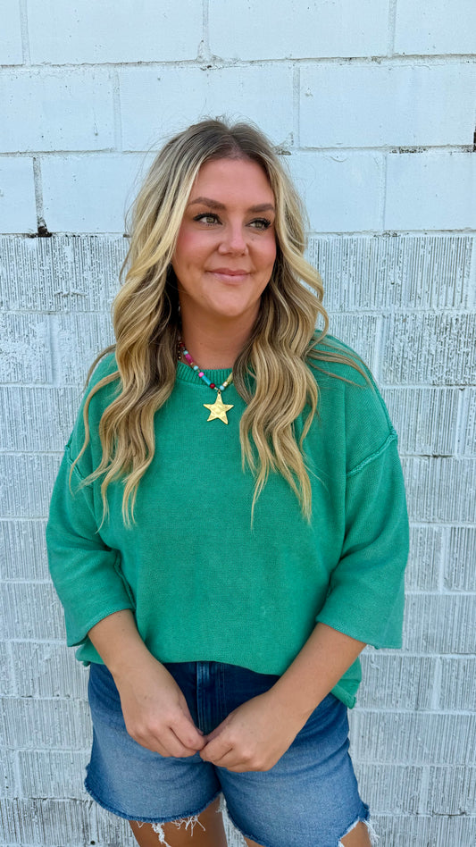 Ellison Washed Boxy Sweater - Green