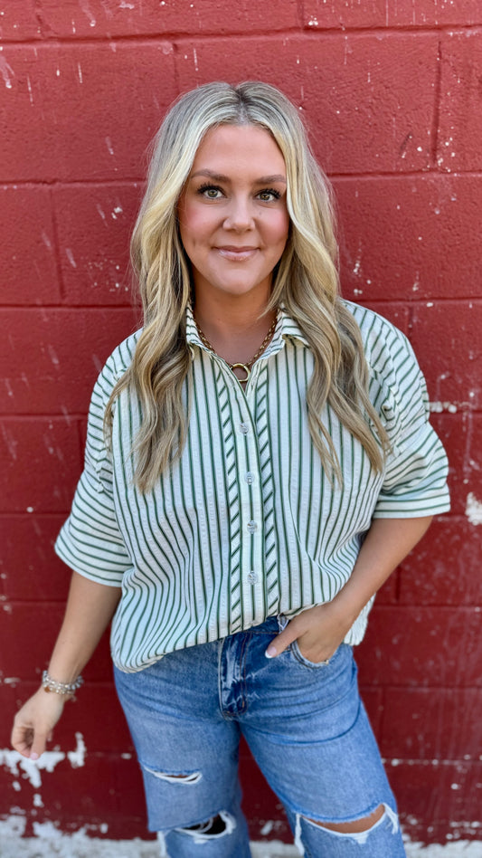 Green Striped Hi Low Hem Top