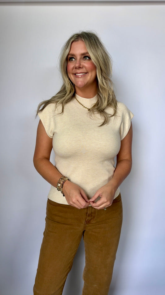 Mindi Mock Neck Top - Oatmeal