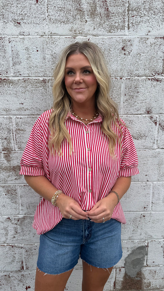 Ginny Striped Top - Red