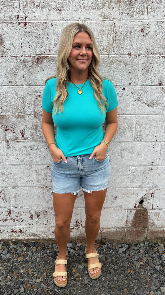 Robbie Ribbed Top - Turquoise