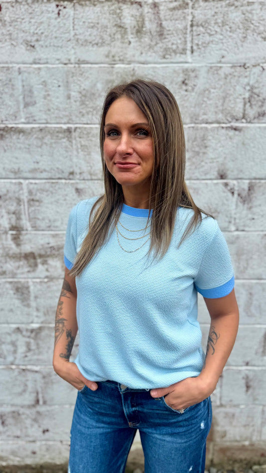 Cloudy Knit Contrast Top - Blue