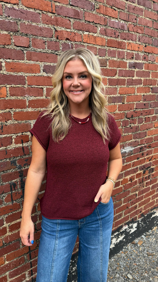 Sawyer Short Sleeve Sweater - Burgandy