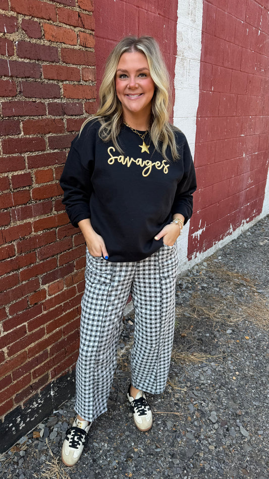 Checkered Barrel Sweatpants - Black