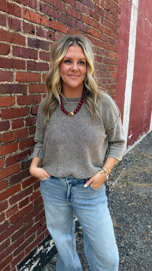 Ellison Washed Boxy Sweater - Brown