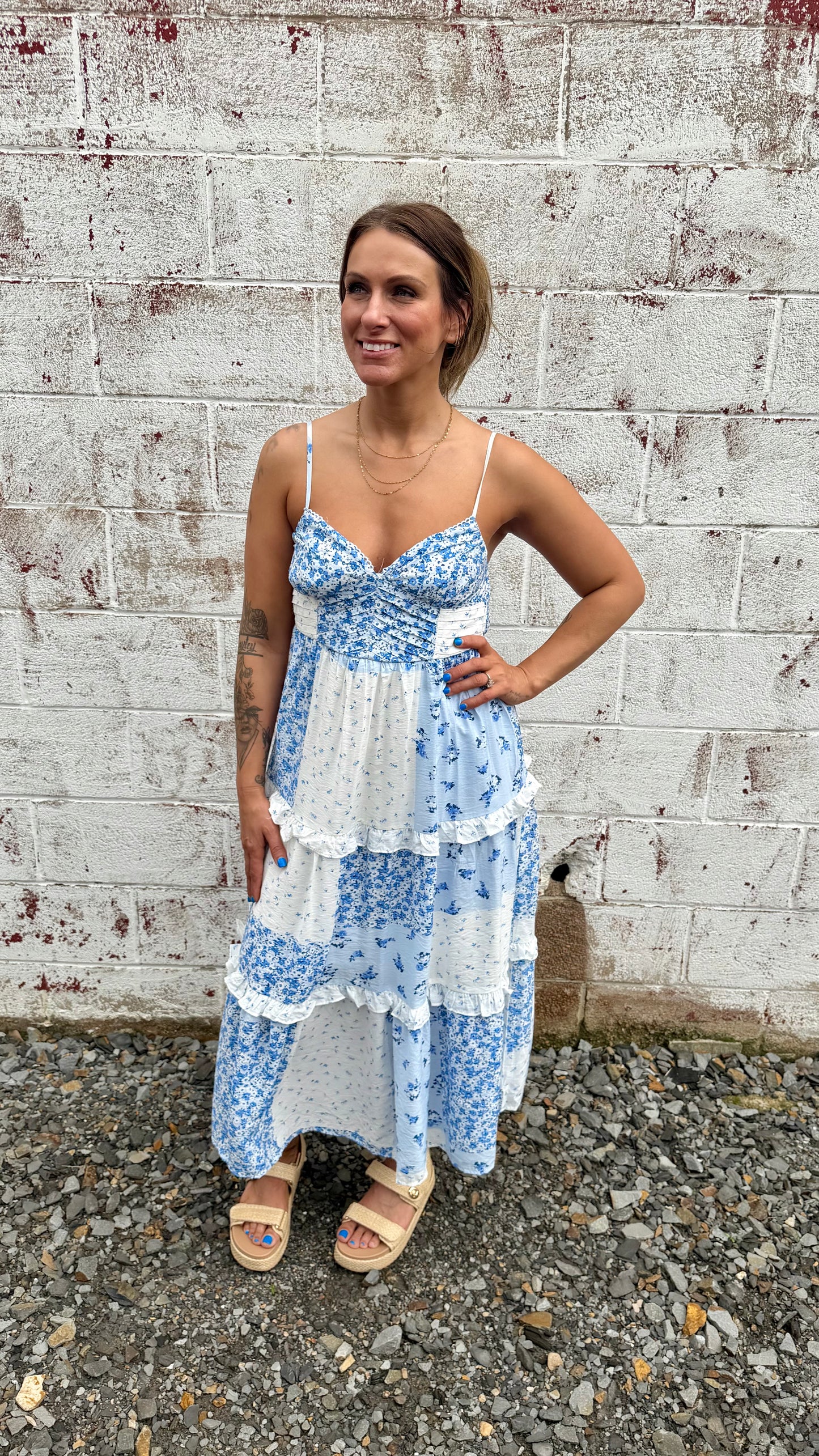 Vintage Florals Midi Dress - Blue