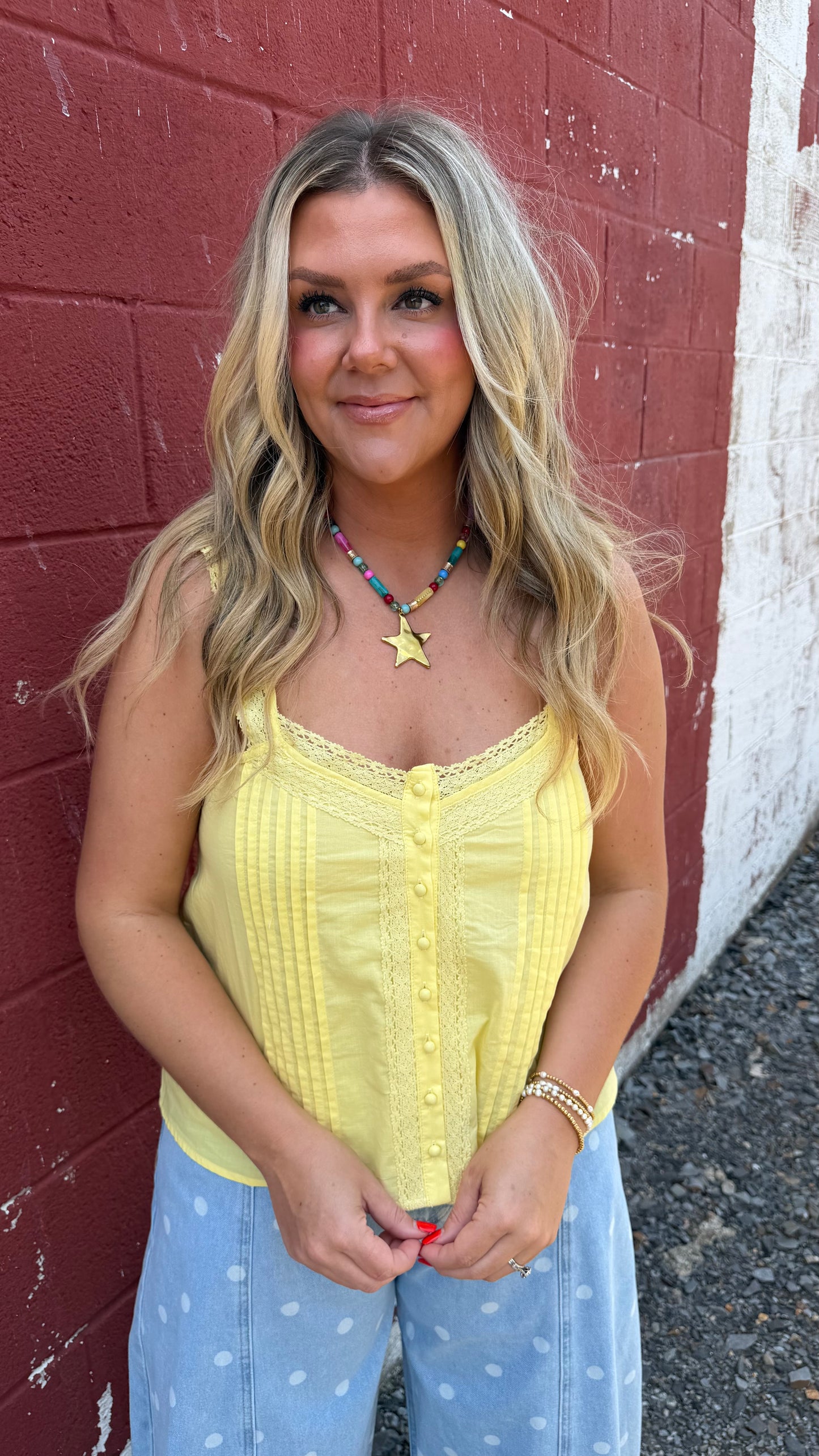 Orie Pintuck Lace Top - Yellow