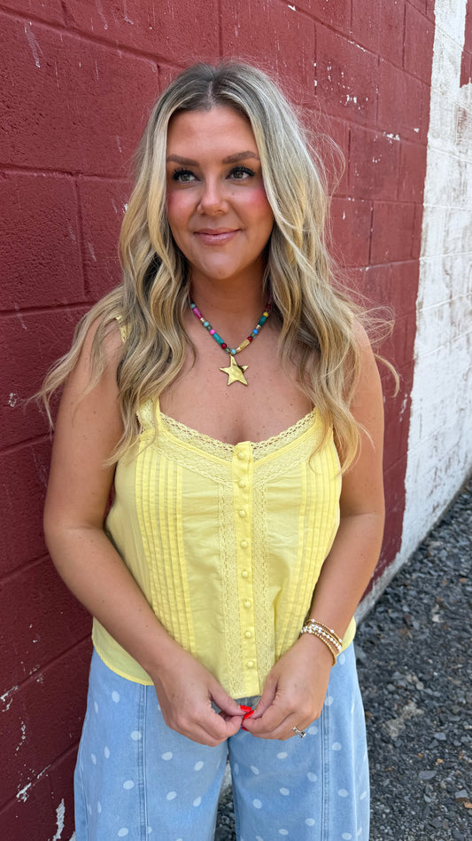 Orie Pintuck Lace Top - Yellow