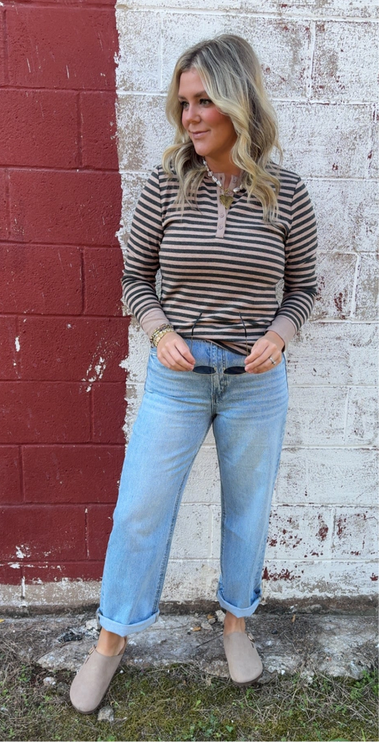 Long Sleeve Button Henley Top
