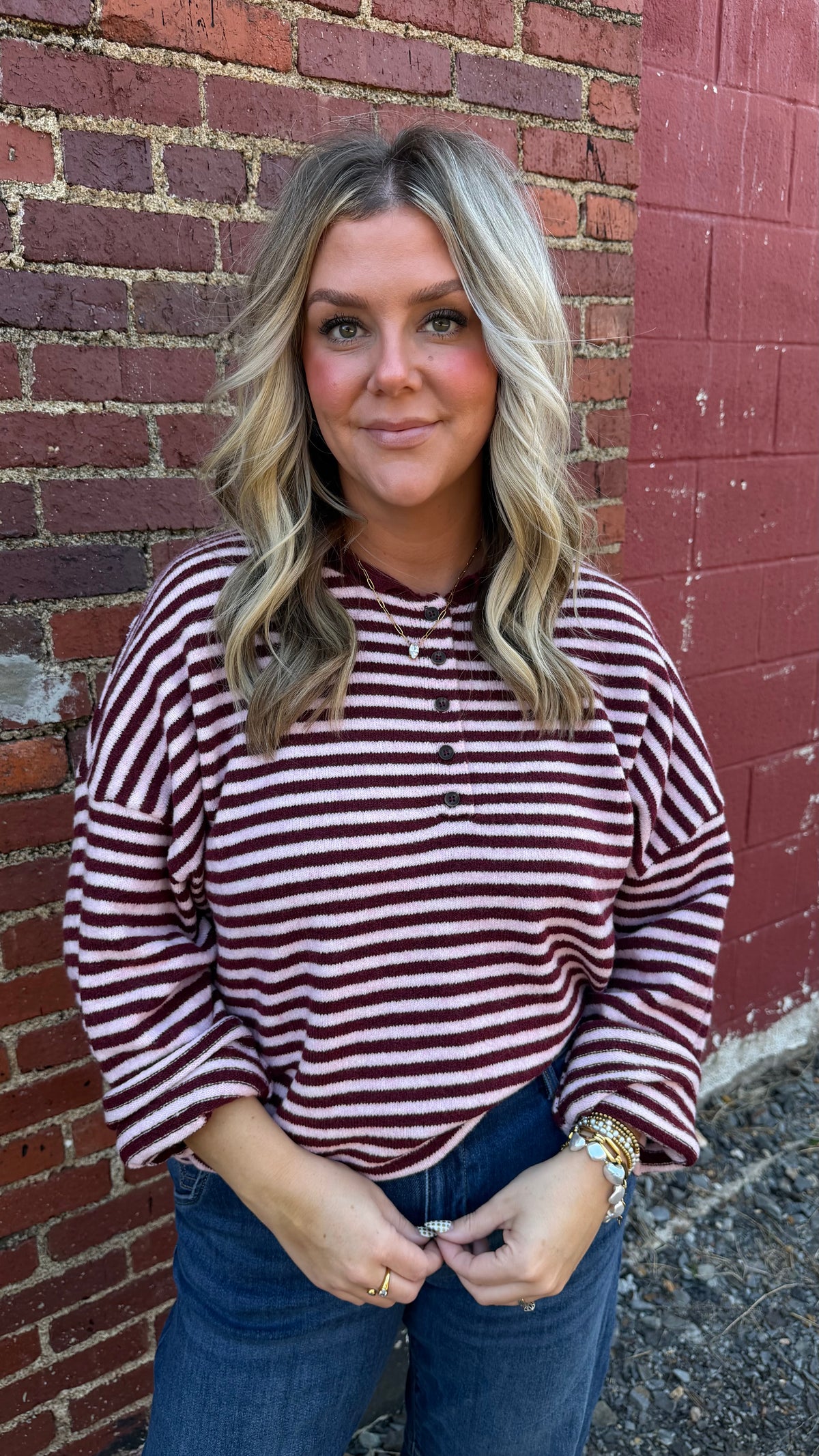 Merlot Striped Henley