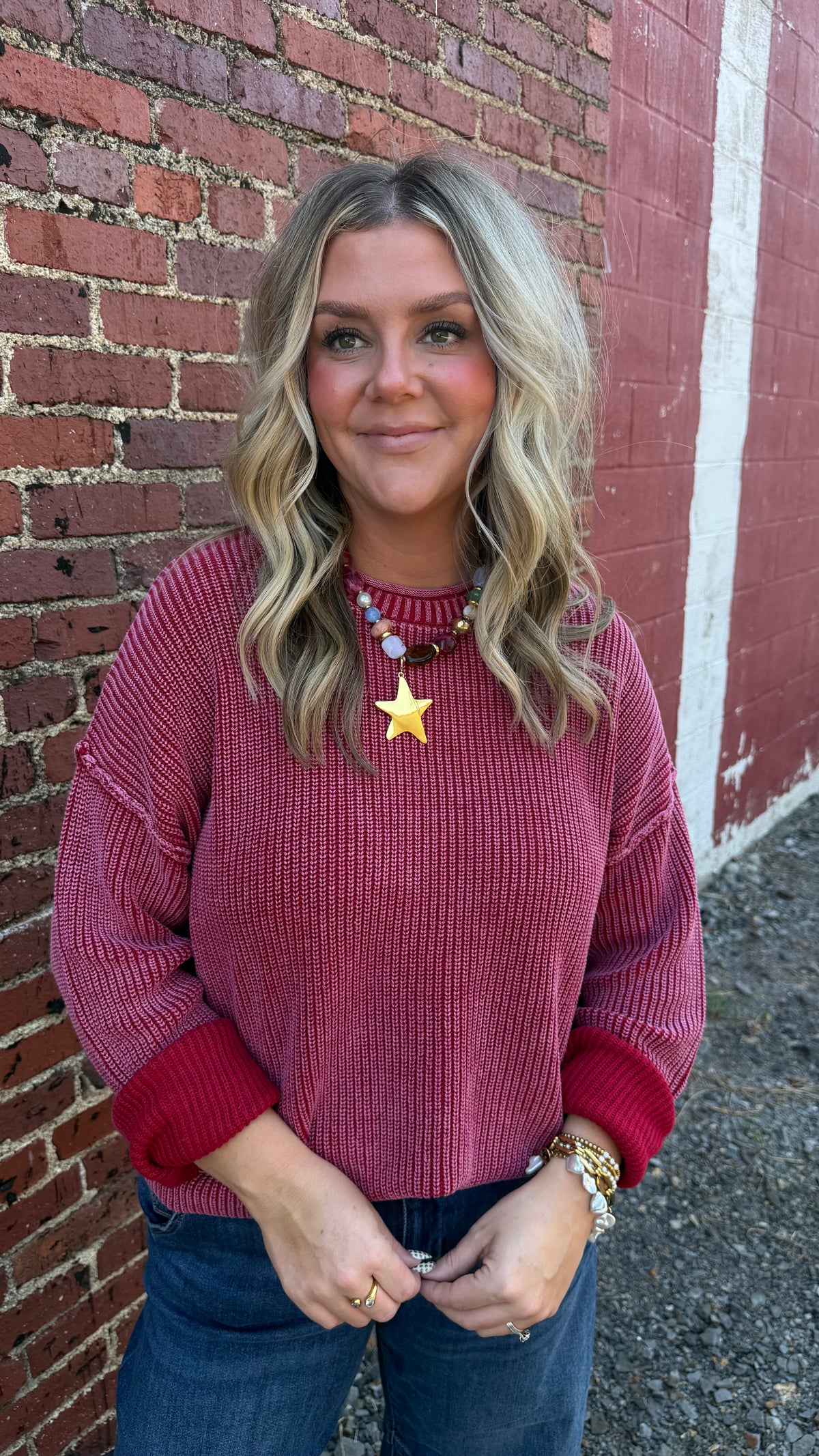 Worn In Ribbed Sweater - Cranberry