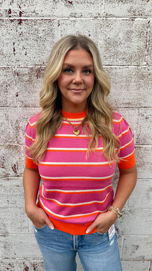 Dottie Striped Top-Pink