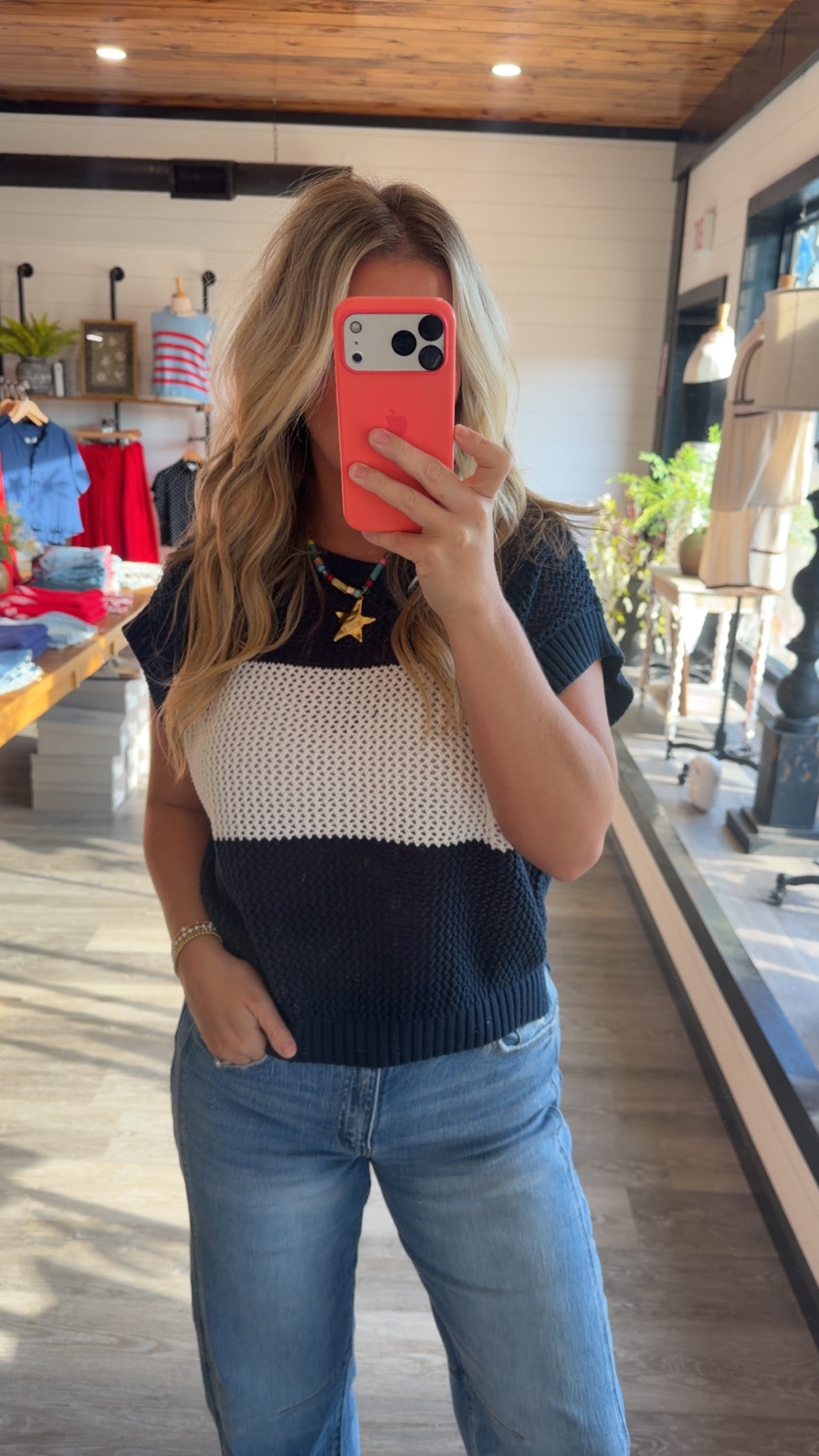 Blue & Cream Crochet Top