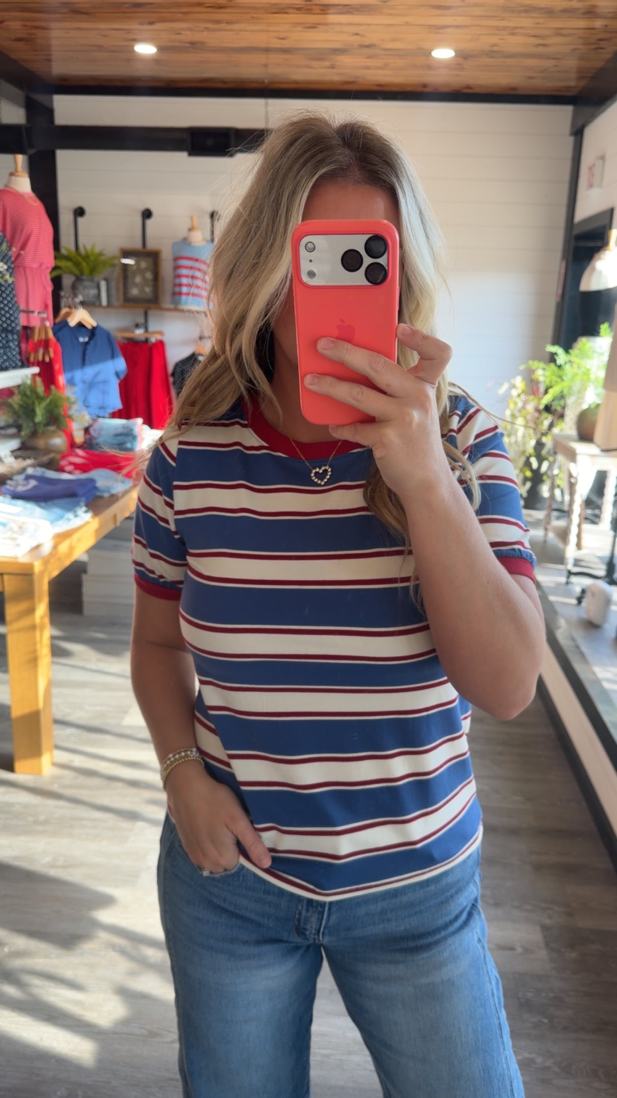 Red, White, & Blue Striped Tee