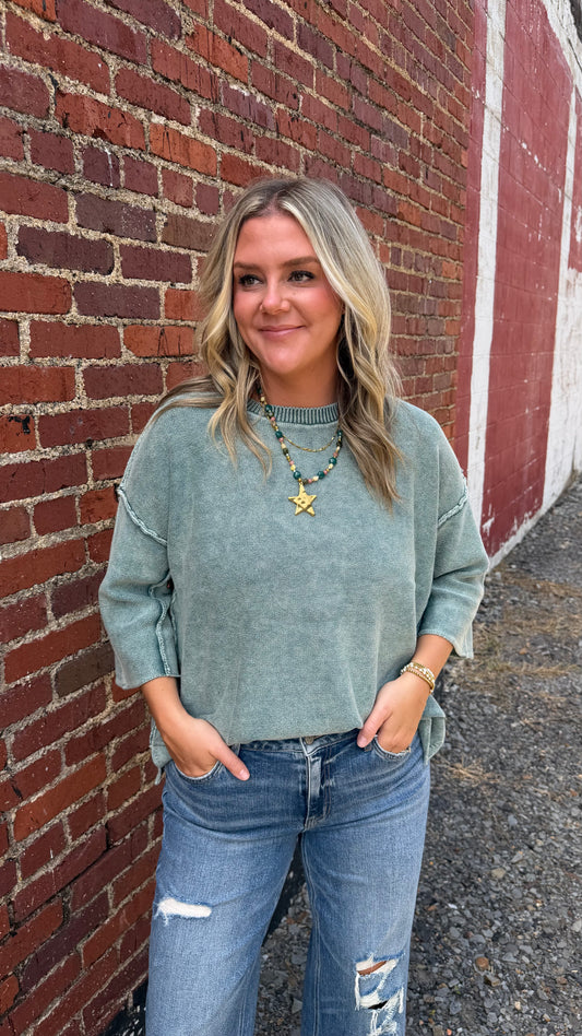 Ellison Washed Boxy Sweater - Ash Jade