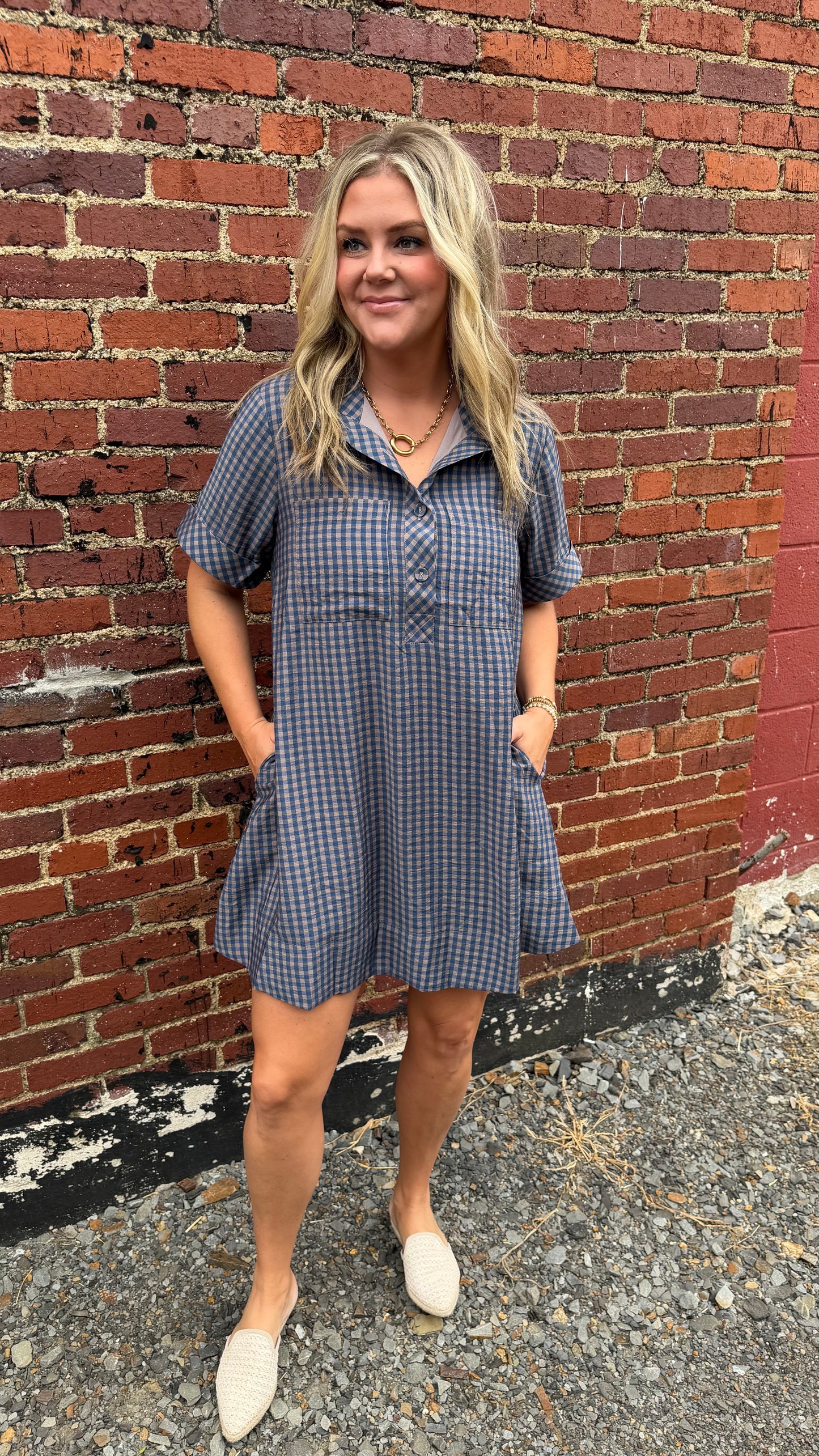 Blue Gingham Mini Dress