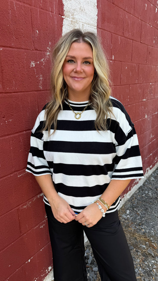 Black & White Oversized Striped Knit Top