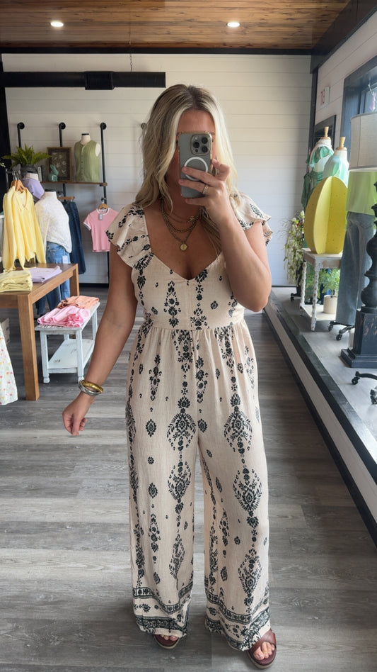 Printed Romper - Oatmeal