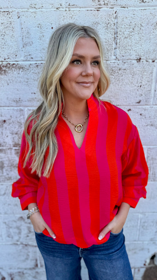 Susanna Scalloped Top - Pink/Orange