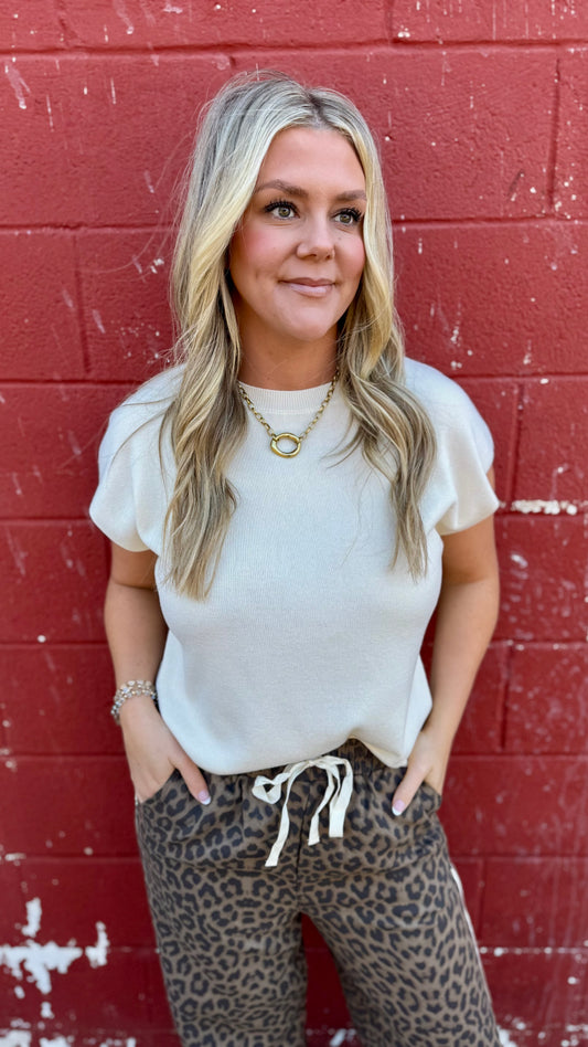 Cream Cap Sleeve Top