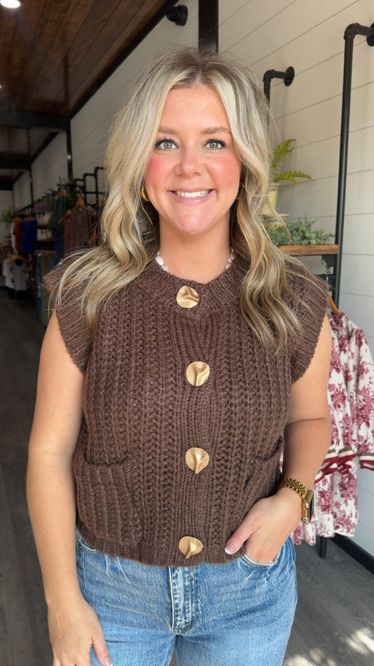 Sweater Vest w/ Chunky Gold Buttons