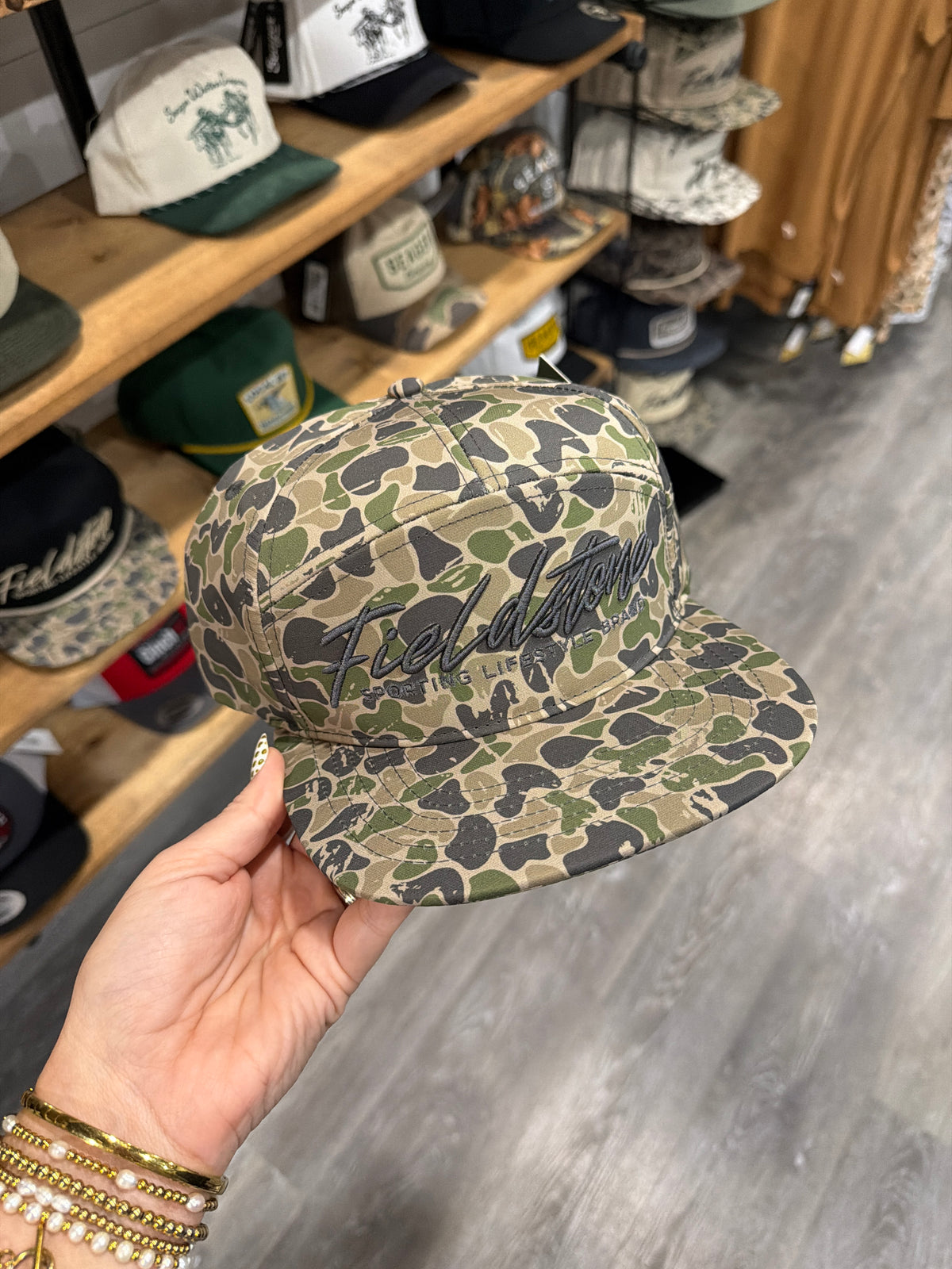 Fieldstone Backwoods Camo Grey Logo Hat