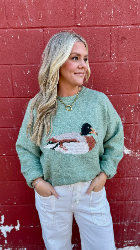 Lucky Duck Sweater - Sage