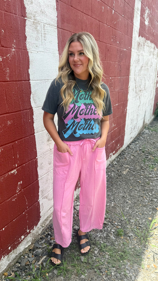 Mineral Washed Barrel Sweat Pants - Pink