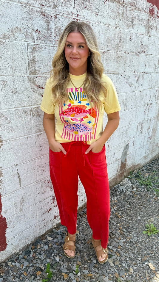 Mineral Washed Barrel Sweatpants - Red