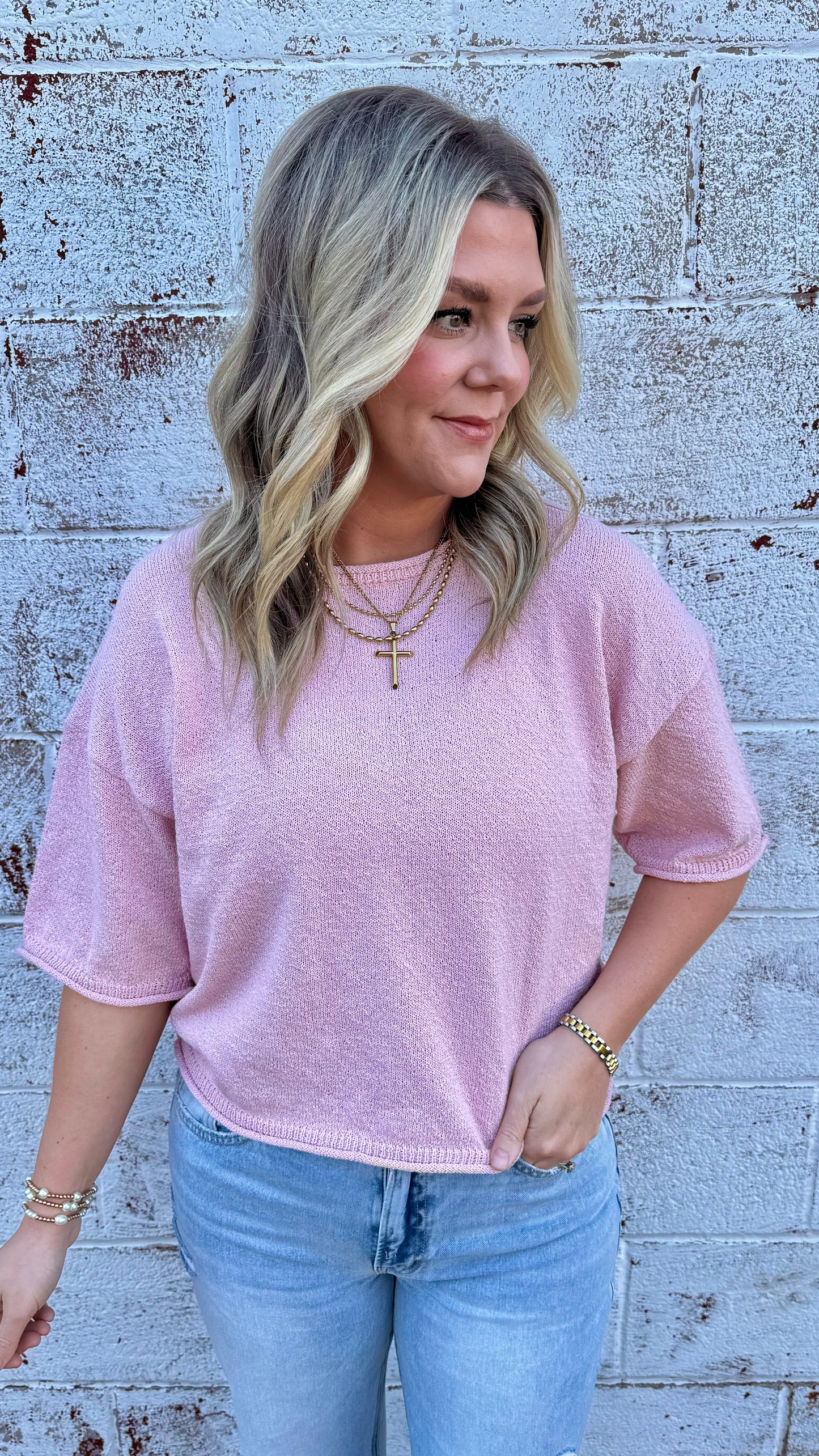 Raw Edge Boxy Cropped Top - Pink