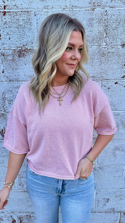 Raw Edge Boxy Cropped Top - Pink