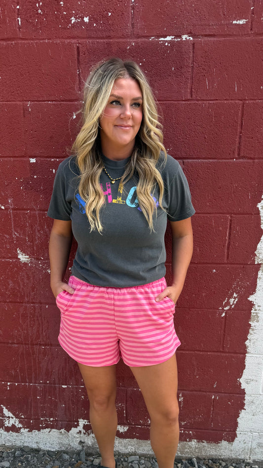 Luna Striped Shorts - Dark Pink