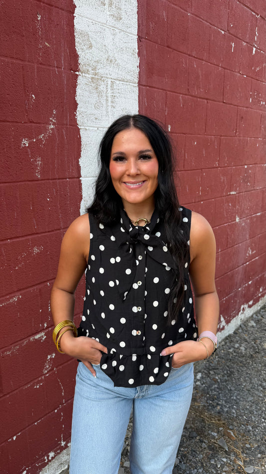 Black Polka Dot Tie Top