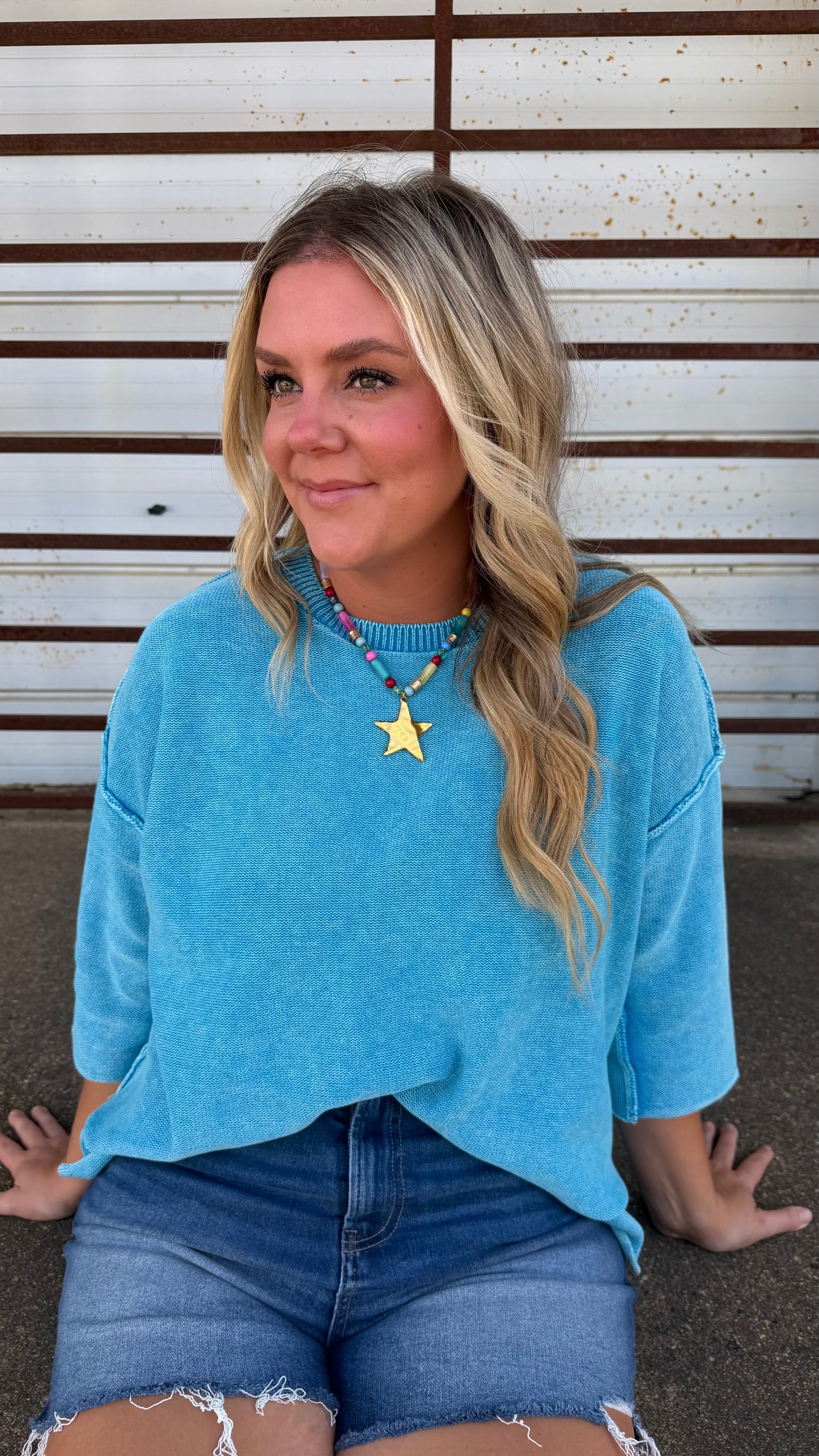 Ellison Washed Boxy Sweater - Blue