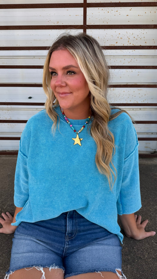 Ellison Washed Boxy Sweater - Blue