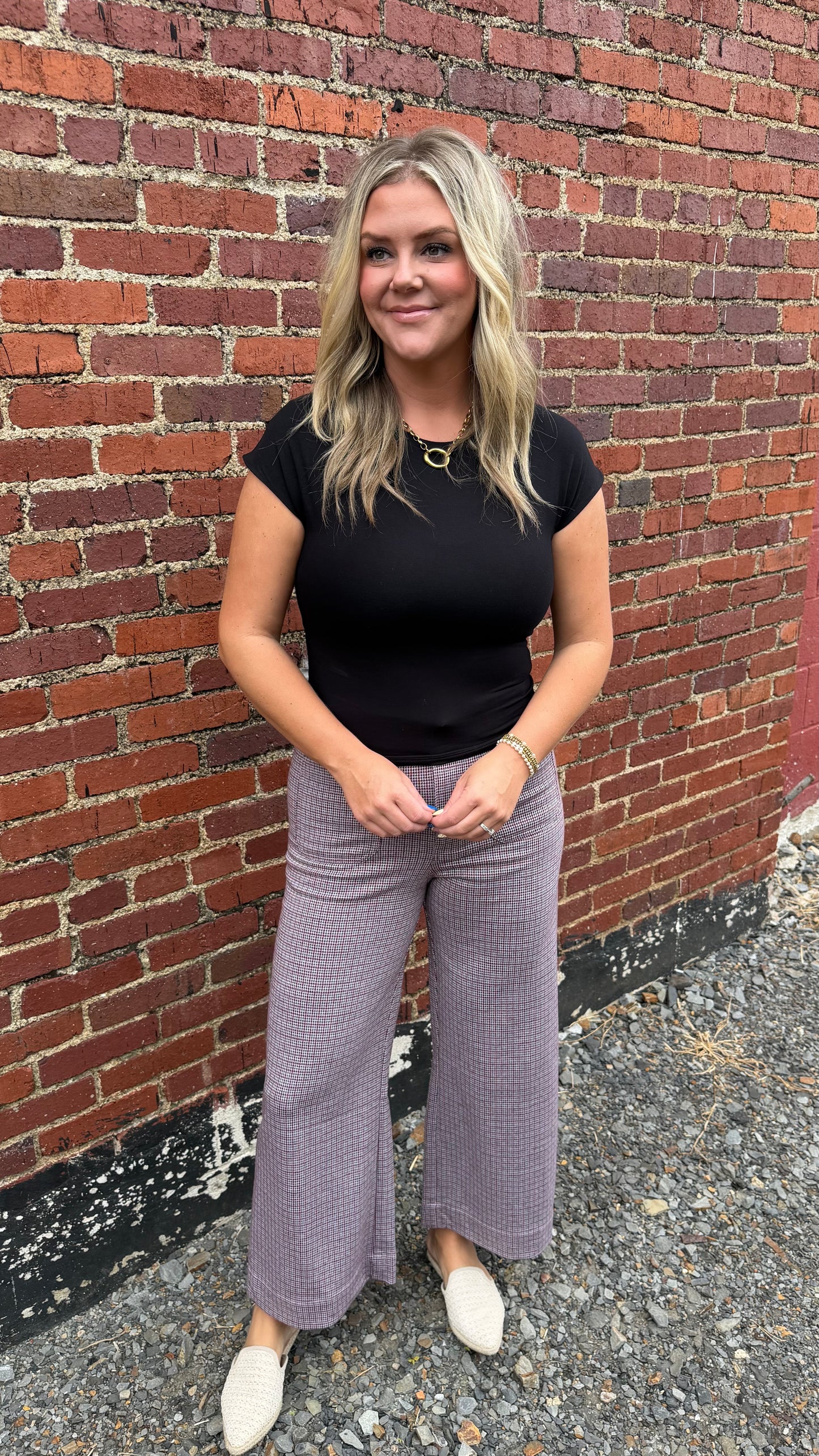 Marcy Plaid Stright Leg Pants - Burgandy