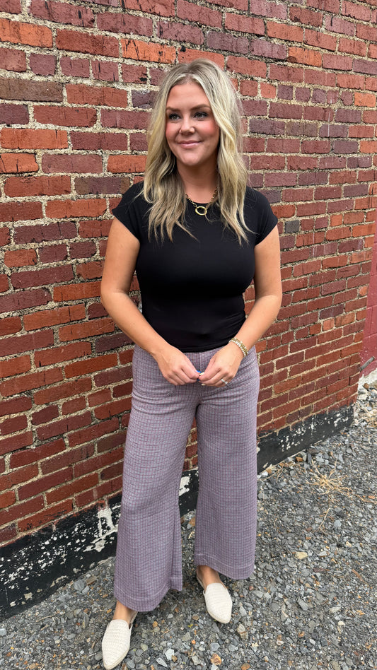 Marcy Plaid Stright Leg Pants - Burgandy